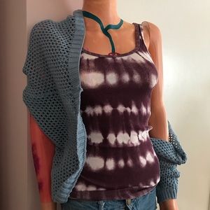 Light blue cardigan.